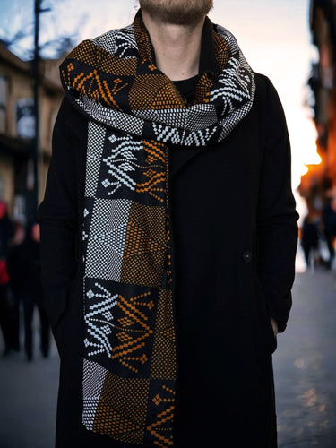 Warme Sjaal voor Heren met Afrikaanse print - Oranje tribale patronen