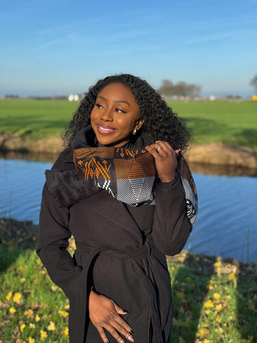 Warme Afrikaanse print sjaal Unisex - Smal model - Oranje tribale patronen