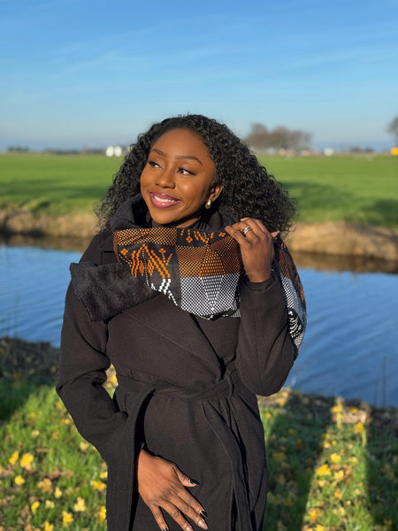 Warme Afrikaanse print sjaal Unisex - Smal model - Oranje tribale patronen