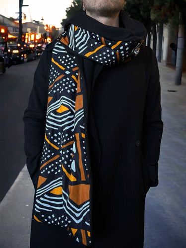 Warme Sjaal voor Heren met Afrikaanse print - Oranjebruin bogolaan