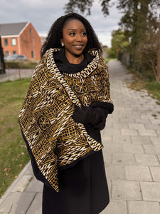 Warme Sjaal met Afrikaanse print Unisex - Zwart Geel Ndop Kameroen