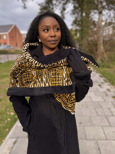 Warme Sjaal met Afrikaanse print Unisex - Zwart Geel Ndop Kameroen