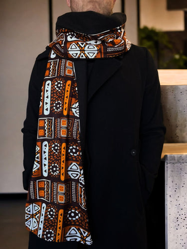 Warme Sjaal voor Heren met Afrikaanse print - Bruine patronen Bogolan