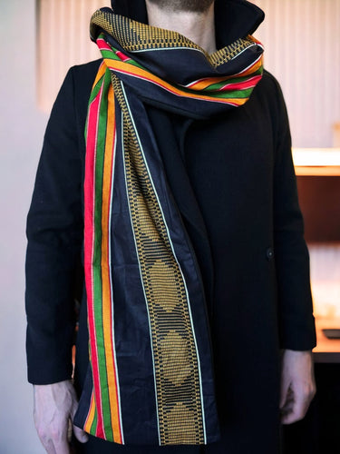 Warme Sjaal voor Heren met Afrikaanse print - Zwarte Pan Kente