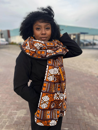 Warme Sjaal met Afrikaanse print Unisex - Bruine patronen Bogolan