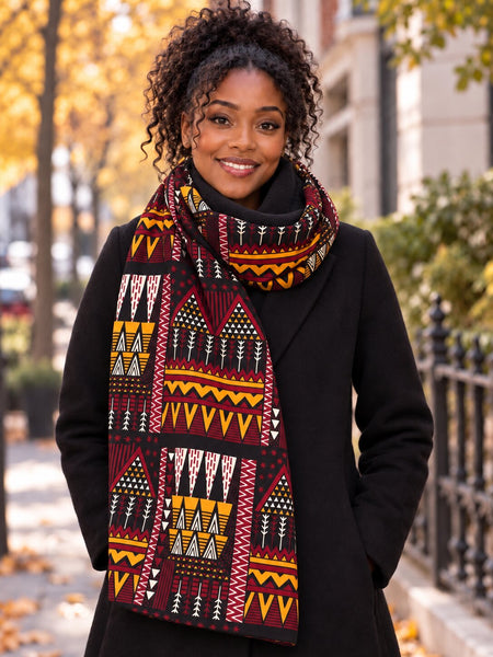 African print Winter scarf for Adults Unisex - Brown Orange Earth Heritage