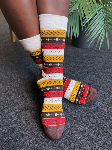 Afrikaanse sokken / Afro sokken - Mosterd Mud