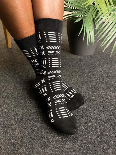 Afrikaanse sokken / Afro sokken - Zwarte bogolan