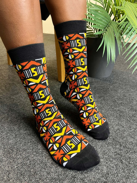 Afrikaanse sokken / Afro sokken - Bruine bogolan