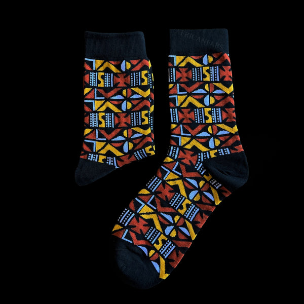 Afrikaanse sokken / Afro sokken - Bruine bogolan