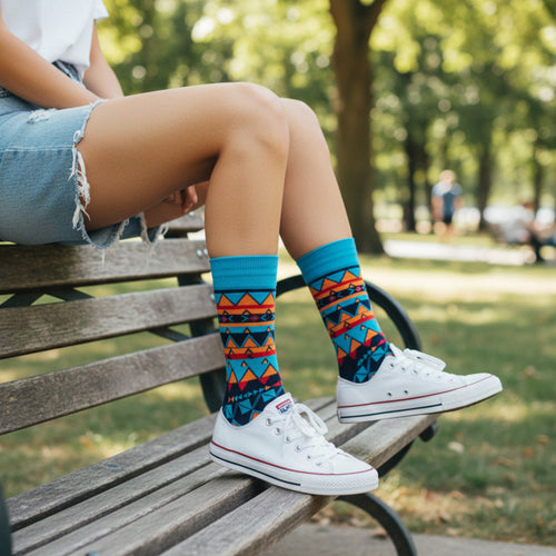Afrikaanse sokken / Afro sokken / Kente sokken - Blauw Oranje Tribal print