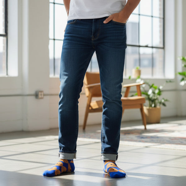 Afrikaanse sokken / Afro sokken / Kente sokken - Blauw Gele Circles