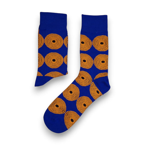 Afrikaanse sokken / Afro sokken / Kente sokken - Blauw Gele Circles