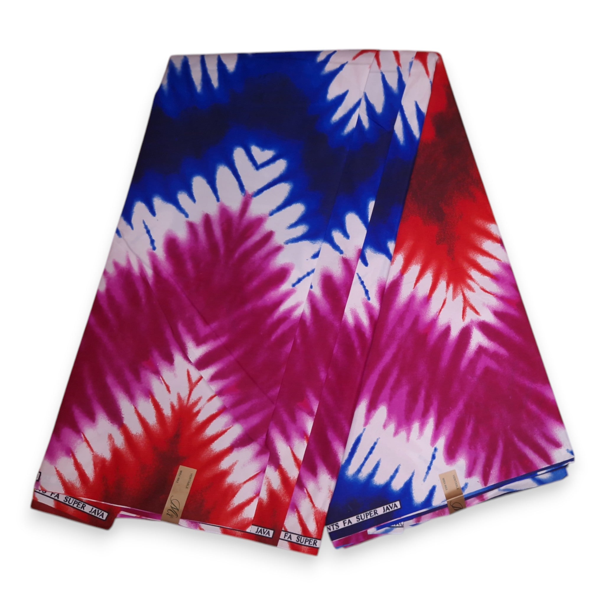 Afrikaanse stof - Rood / Blauw / Roze Tie Dye - Polycotton