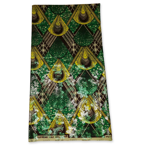 Afrikaanse stof - OSIKANI - Groene peacock met Zilver effect - 100% katoen