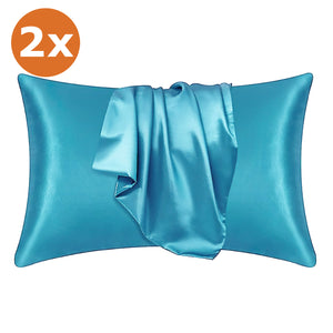 2 STUKS - Satijnen kussensloop Licht Blauw-Turquoise 60 x 70 cm hoofdkussen formaat - Satin pillow case / Zijdezachte kussensloop van satijn