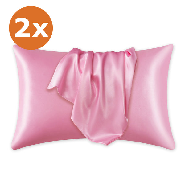 2 STUKS - Satijnen kussensloop Roze 60 x 70 cm hoofdkussen formaat - Satin pillow case / Zijdezachte kussensloop van satijn