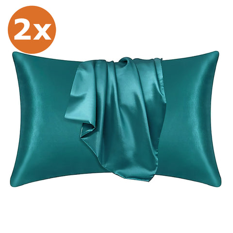 2 STUKS - Satijnen kussensloop Teal 60 x 70 cm hoofdkussen formaat - Satin pillow case / Zijdezachte kussensloop van satijn