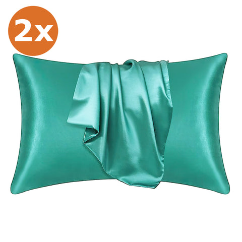 2 STUKS - Satijnen kussensloop Zacht Groen 60 x 70 cm hoofdkussen formaat - Satin pillow case / Zijdezachte kussensloop van satijn