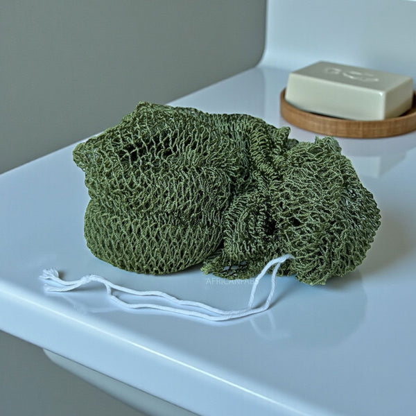 Afrikaanse spons / net sponge - traditionele SAPO spons / scrub spons - Legergroen