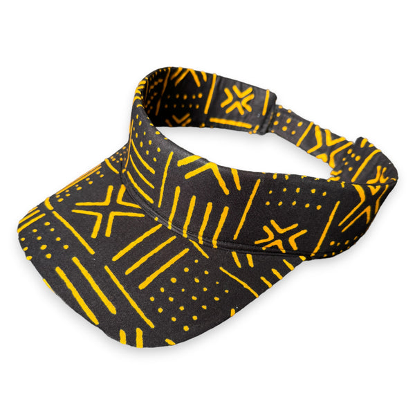 Zonneklep / Pet met Afrikaanse print - Zwart / Gele bogolan