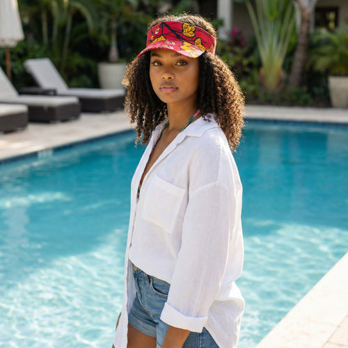 Zonneklep / Pet met Afrikaanse print - Rode Botanical Flow