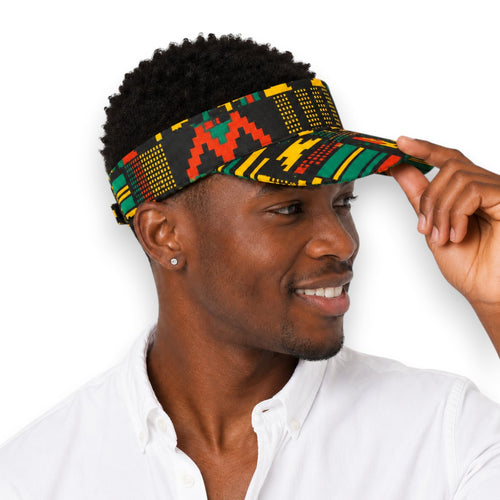 Zonneklep / Pet met Afrikaanse print - Zwart Groen Kente