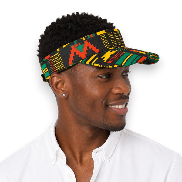 African print Sun visor cap - Black Green Kente