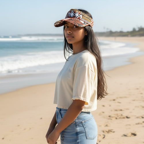 Zonneklep / Pet met Afrikaanse print - Bruine Bogolan Mosaic