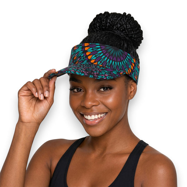 African print Sun visor cap - Turquoise Purple Ocean Eye