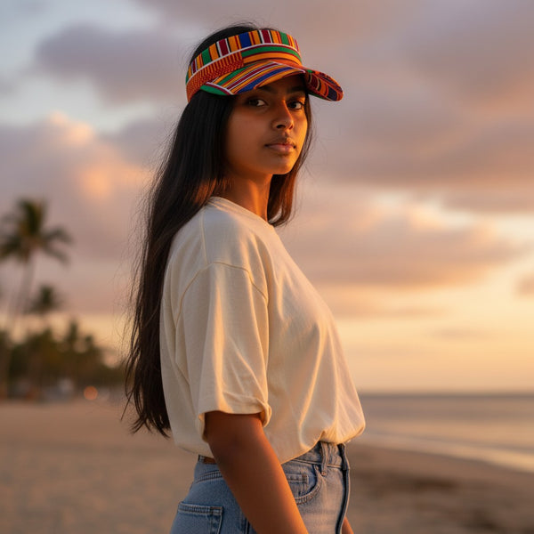 Zonneklep / Pet met Afrikaanse print - Oranje kente