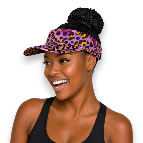 African print Sun visor cap - Purple Leopard Spots