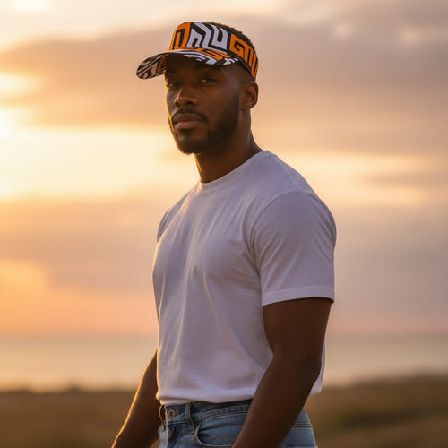 Zonneklep / Pet met Afrikaanse print - Bruin Geel-Oranje Kuba Blocks Congo