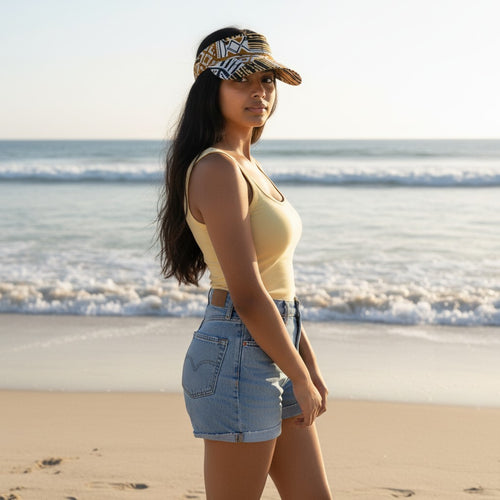 Zonneklep / Pet met Afrikaanse print - Zandkleurige Bogolan Mosaic