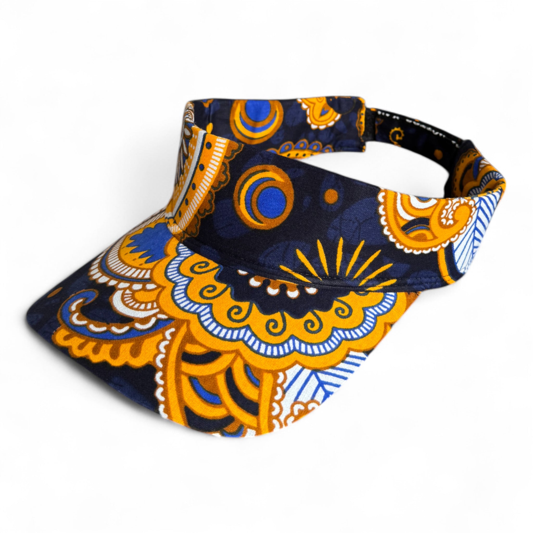 Zonneklep / Pet met Afrikaanse print - Marineblauw Geel Paisley