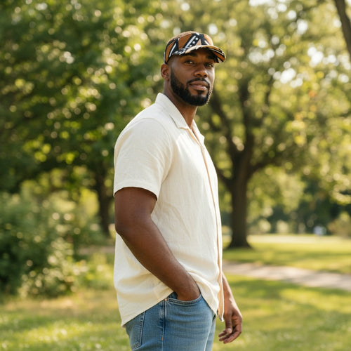 Zonneklep / Pet met Afrikaanse print - Bruin & Beige Bogolan