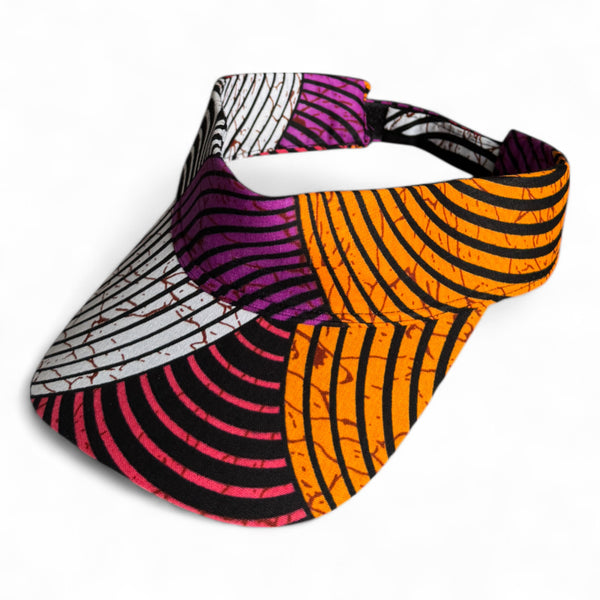 Zonneklep / Pet met Afrikaanse print - Oranje en paarse Concentric Circle Design