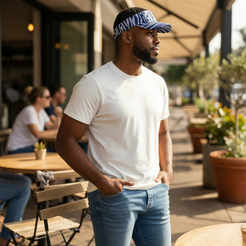 Zonneklep / Pet met Afrikaanse print - Blauwe Ndop Kameroen