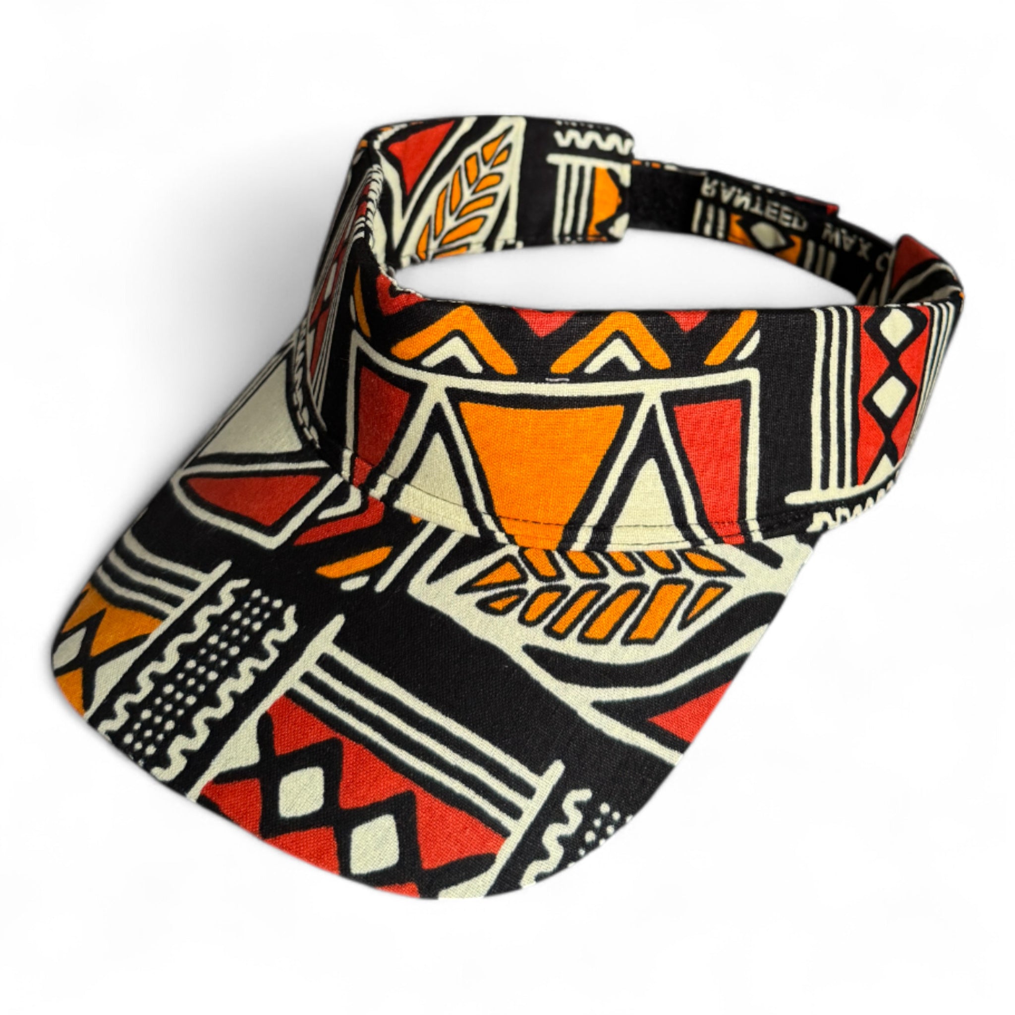 Zonneklep / Pet met Afrikaanse print - Rood & Oranje Bogolan Symbols