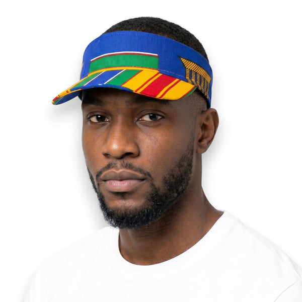 African print Sun visor cap - Blue Multicolor Kente Pride