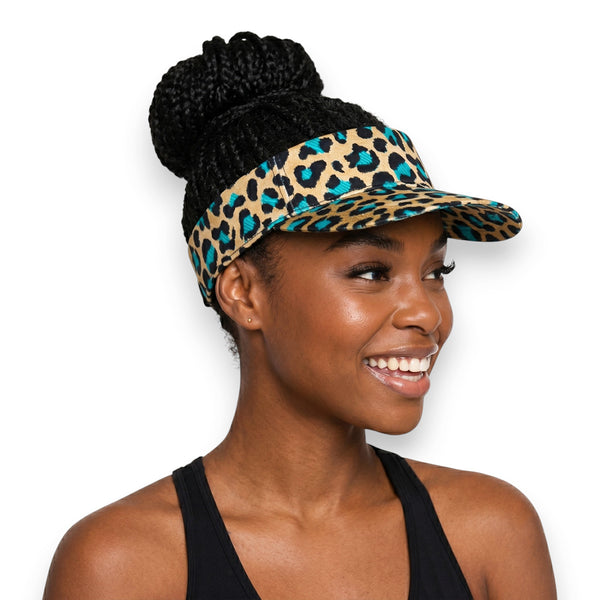 Zonneklep / Pet met Afrikaanse print - Beige Turkoois Leopard Spots
