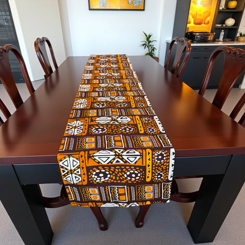 Afrikaanse print tafelloper - Tafelkleed - Bruin Bogolan Patronen