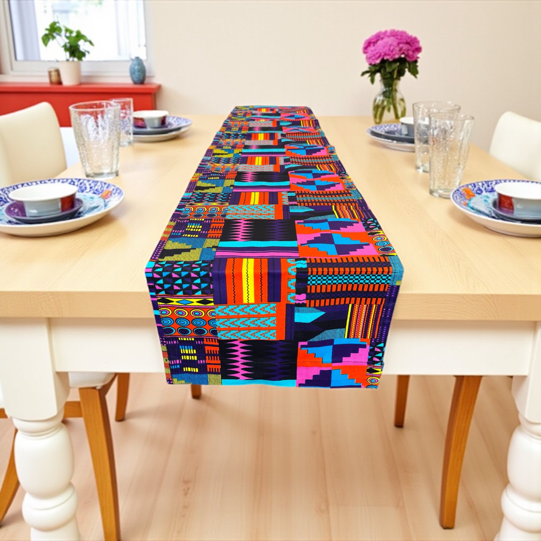 Afrikaanse print tafelloper - Tafelkleed - Paars / Roze Kente