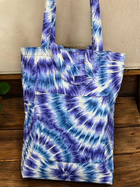 Shopper tas met Afrikaanse print - Blauwe Tie Dye - Herbruikbare Boodschappentas van katoen