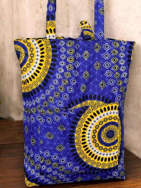 Shopper tas met Afrikaanse print - Blauwe Dotted Patterns - Herbruikbare Boodschappentas van katoen