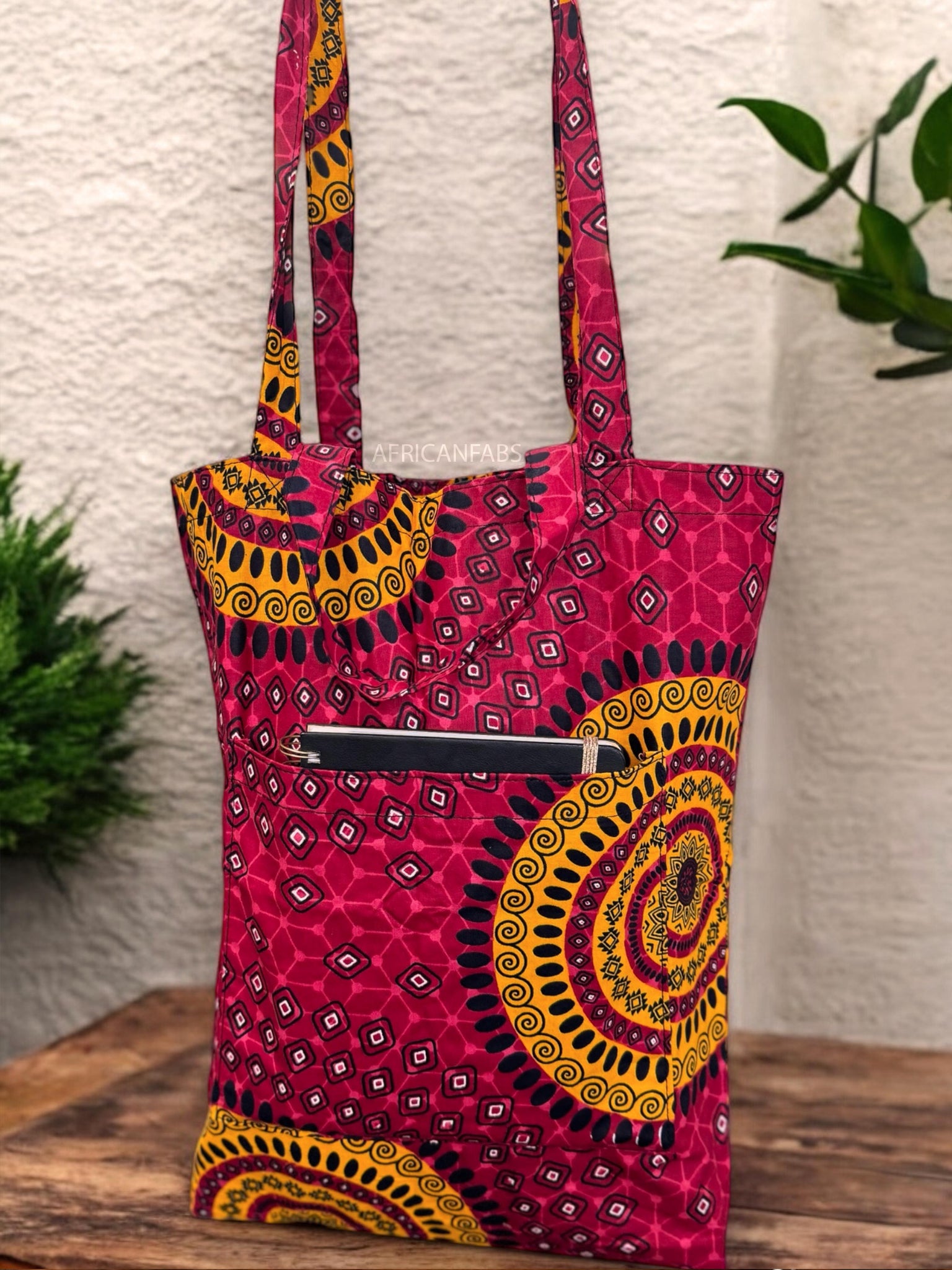 Shopper tas met Afrikaanse print - Rode Dotted Patterns - Herbruikbare Boodschappentas van katoen