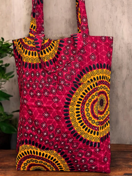 Shopper tas met Afrikaanse print - Rode Dotted Patterns - Herbruikbare Boodschappentas van katoen