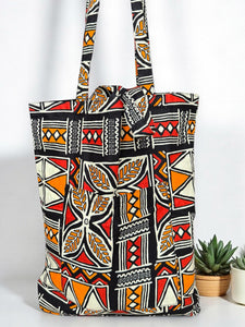 Shopper tas met Afrikaanse print - Oranje - Herbruikbare Boodschappentas van katoen