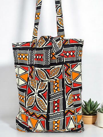 Shopper tas met Afrikaanse print - Oranje - Herbruikbare Boodschappentas van katoen