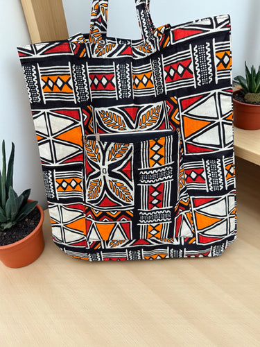 Shopper tas met Afrikaanse print - Oranje - Herbruikbare Boodschappentas van katoen